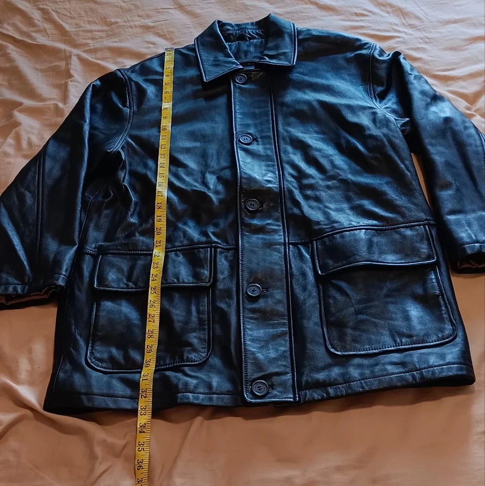 HATHAWAY‎ Men 100% Leather Jacket Coat Black SzL Vintage Zip And Button